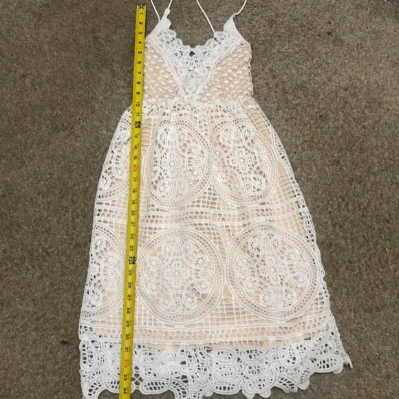 White Crochet Lace Floral Strap Dress ( S ) - Picture 5 of 11